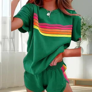 Rainbow Comfy Two-Piece PJs Set |  Spring Color-Block Lounge Set  |   Transitional Contrast rainbow  Set  |  Contrast Lounge WearGift
