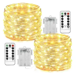 2 Pack 33 Ft 100 LED Fairy Lights Battery Operated Christmas Lights with Remote Waterproof 8 Modes Firefly Twinkle String Lights for Christmas, Wedding Outdoor Decorations(Warm White)