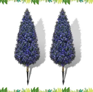 2 Set Artificial Topiary Trees Spring Outdoor, 3.3 FT Tall Faux Lavender Plants Shrubs, Realistic Fake Tree Boxwood Bushes with Ground Spike for Indoor Planter, Front Door/Porch Spring Decor Purple