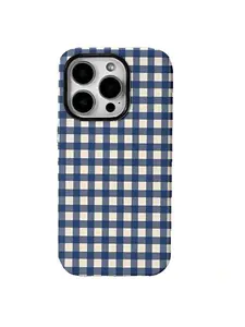 Blue and white checkered pattern phone case, compatible with iPhone 17 Pro Max, 16, 15, 14, 13, 12 and Samsung 25 Ultra Plus, 24, 23, 22.  Features a dual-layer shockproof design with a TPU inner lining. A perfect gift for girls. Protective Cellphone