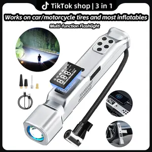 3-in-1 Cordless Air Compressor & LED Flashlight: Portable Tire Inflator with Digital Display, USB Rechargeable Large Capacity Battery for Car Tires, Motorcycles, Bikes, Emergency Tools, Outdoor Camping, Hiking. fathersdaygift