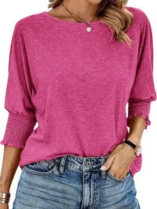 BTFBM Women's Casual Tops, 3/4 Puff Sleeve Crewneck Loose Babydoll Blouses for Summer and Fall