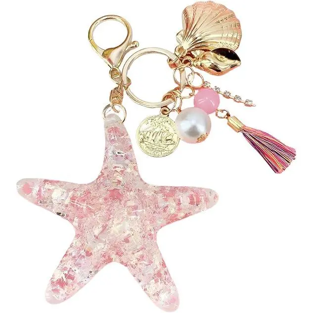 BloomWish Cute Starfish Pearl Seashell Fashion Keychain - Keychain Decor for Handbags, Purses, Bags - Summer Ocean Gifts for Women