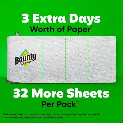 Bounty Quick Size Paper Towels, White, 8 Family Rolls, 2X More Absorbent, 4 Packs, 20 Regular Rolls Equivalent, Kitchen Wipes