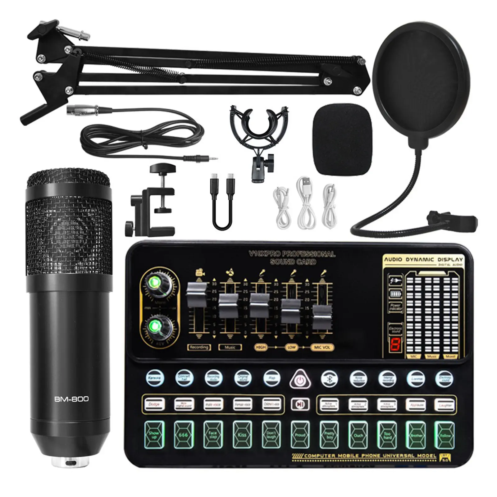 V10 Live Sound Card Set,LED Display,16 Effects/14 Adjustable Voice,for Mobile Computer,Multi-Person Live Streaming Podcasting Recording Karaoke