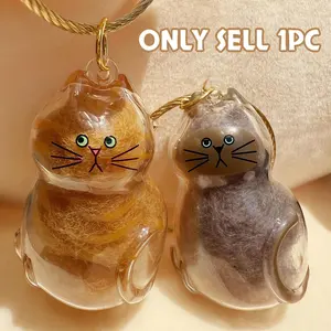New Portable Cat Hair Storage Bottle Pet Commemorative Capsule Key Ring and Necklace Pendant Fuzzy Keychain Commemorative Pet Clear Organizer Memorial