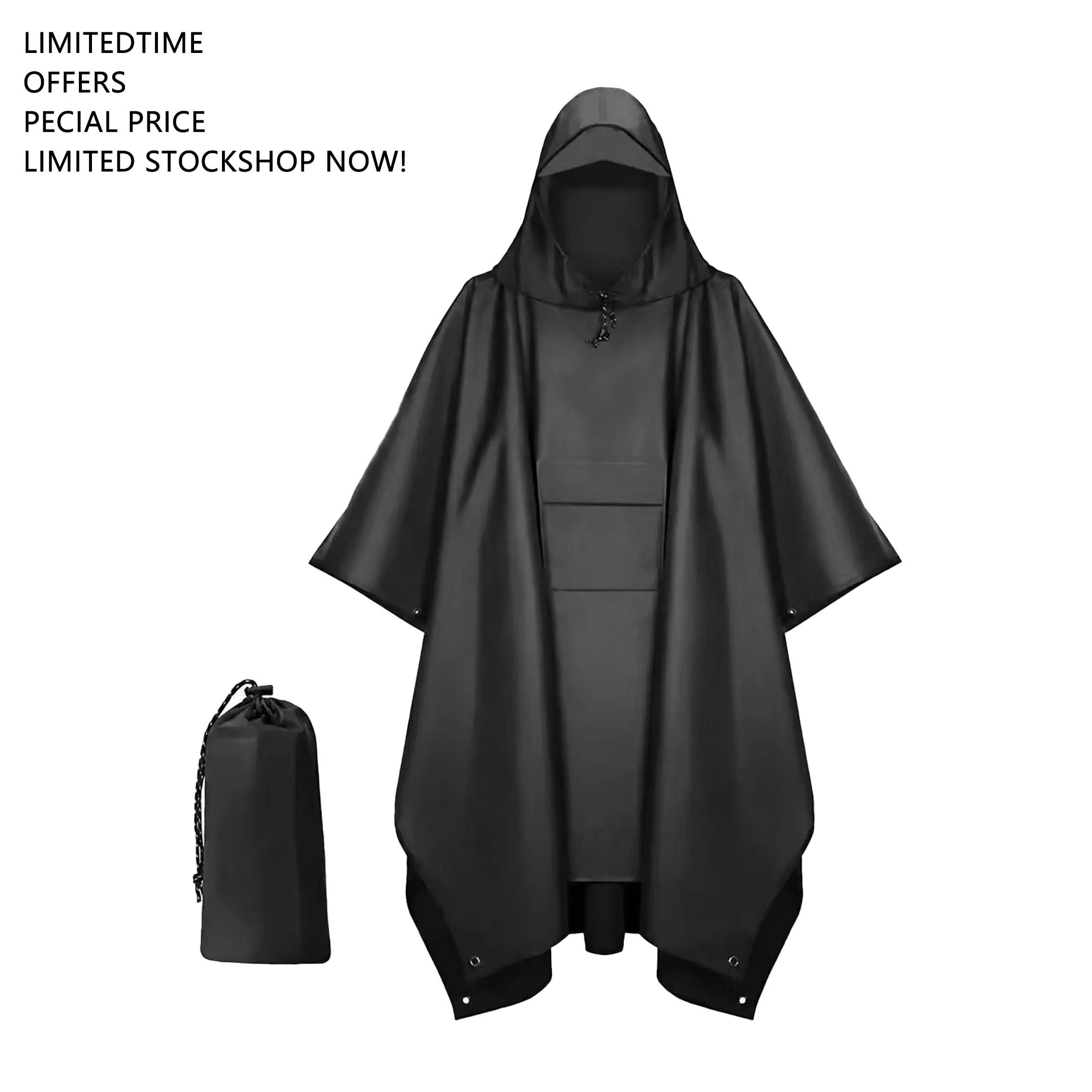 Men's 3-in-1 Rain Poncho, Waterproof Lightweight Hooded Cape and Emergency Shelter Tarp for Hiking, Camping and Urban Use, Male, Universal, Outdoor Activities, One-Piece
