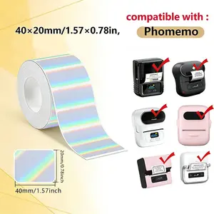 1 Roll Heat-Sensitive Label Paper, 4x2cm Colorful Holographic Laser Print, Compatible with Phomemo M220/m110/m108 Square Labels