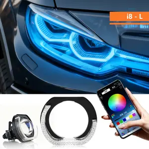 2.5/3 inch LED Angel Eyes Crystal RGB Car Headlight Decoration Halo Rings Rectangular DRL Covers Signal Lamp With App