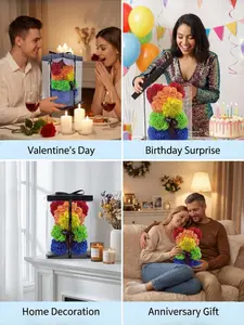 Valentine's Day Customized Preserved Flower Bear Rose Bouquet, Gem Necklace Set, Romantic Gift, Wedding Party Decor, Mother's Day Gift