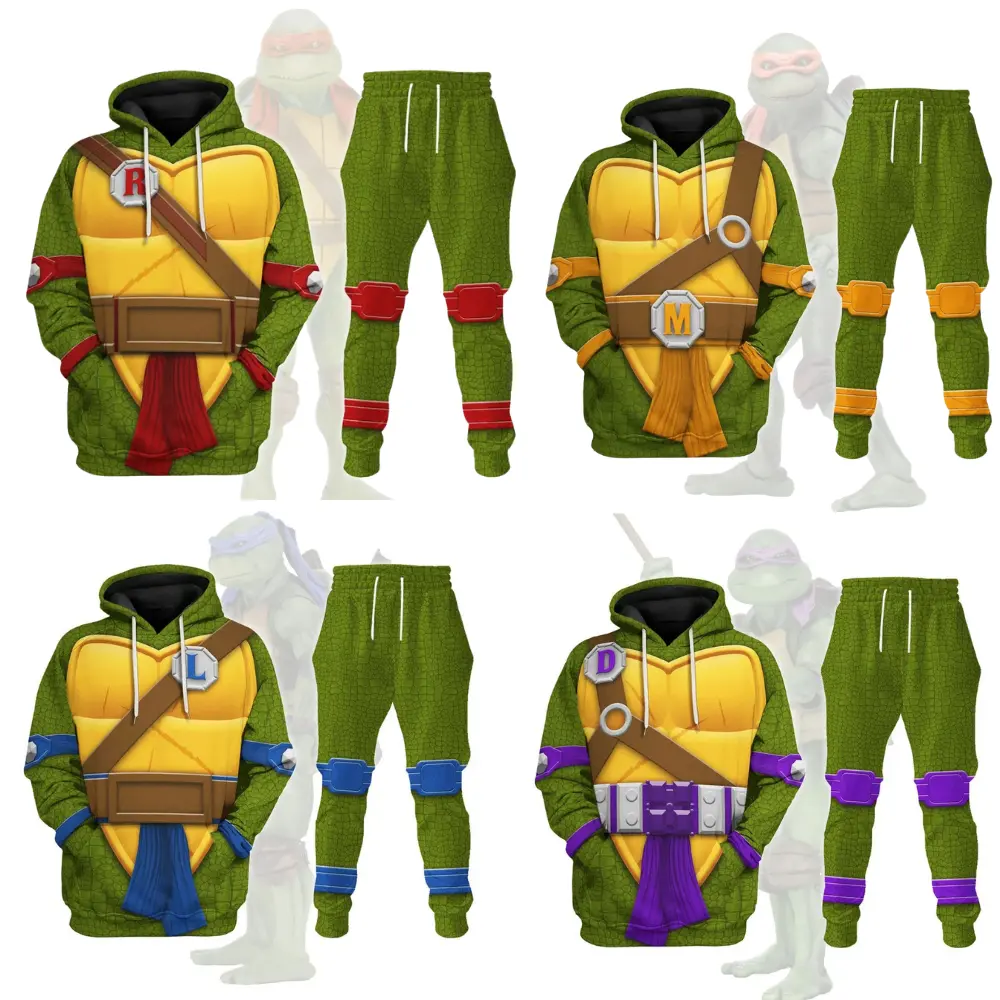 Teenage Mutant Ninja Turtles Hoodie and Sweatpants Set, Raphael Michelangelo Leonardo Donatello Costume Design, Gift for Cartoon Lovers