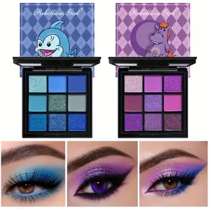 Purple blue eyeshadow palette set featuring matte and shimmer shades for an ethereal, alluring eye look. Finely milled powder that won’t fly up, highly pigmented, suitable for music festivals and party makeup looks.