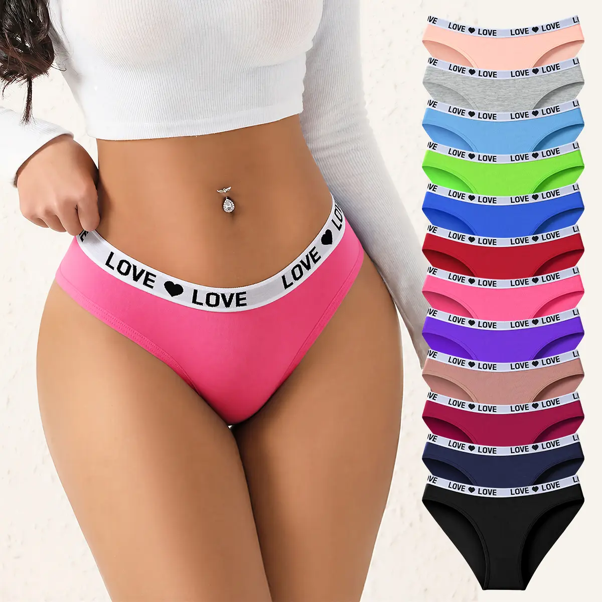 Hotcom Women's Color Block Letter Print Briefs Panties - 7/10/12-Piece Stretchy, Breathable, Secure-Fit Cotton Underwear with Elegant Stitches, Everyday Comfort & Style for Women