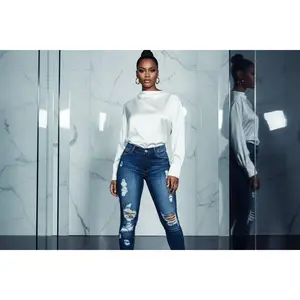 Women Skinny Ripped Jeans Stretch Distressed Denim Pants