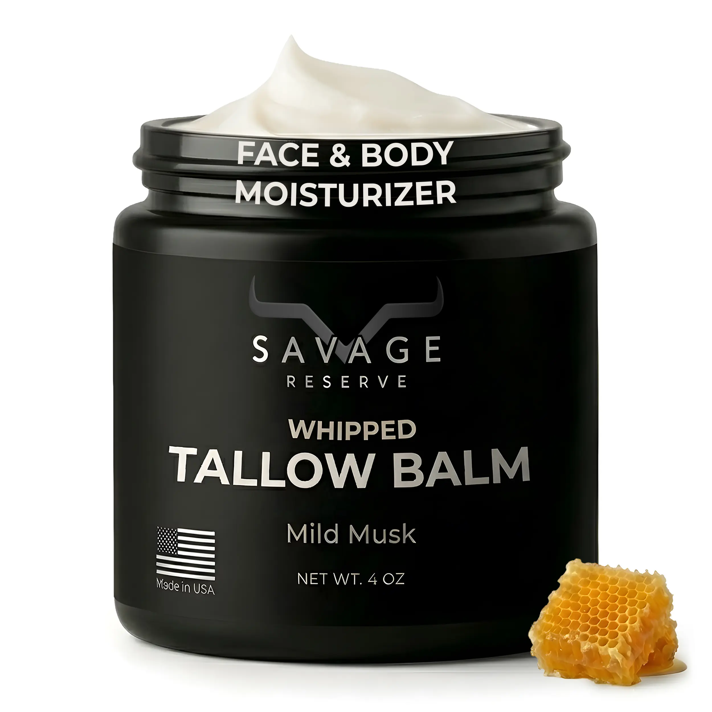 Savage Reserve Tallow Balm – Whipped Beef Tallow Moisturizer with Manuka Honey, Olive Oil – Mild Musk Scent – Face, Body, Hands, Beard Blend Cream