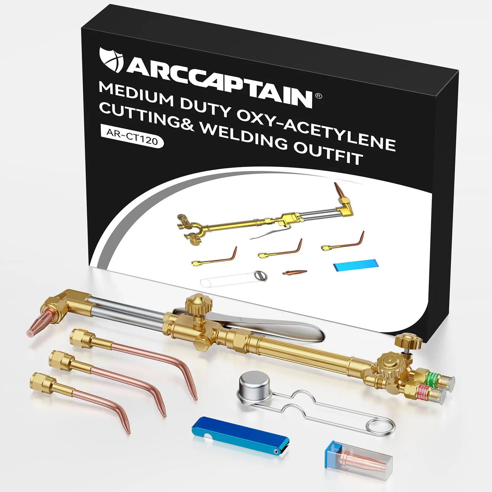 Arccaptain AR-CT120 Oxy-Acetylene Cutting Torch with Silicone, Flint Striker, Welding Tips, 1-3-101 Cutting Tips, Dual Flashback Protection, Easy Maintenance, Fathersday Gift for Farm Repairs, Superior Durability