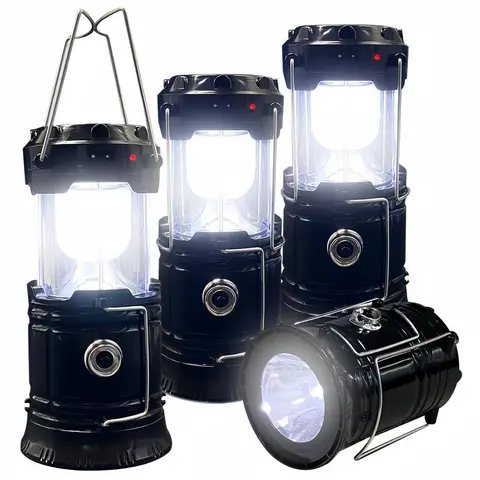 1 Pack Collapsible LED Camping Lantern - Lightweight, Waterproof, Solar USB Rechargeable Plastic Lantern with Shock-Resist Body, Hanging Hooks, 3 AAA Batteries Included for Home, Night-Time Exploration