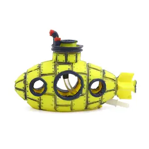 VOCOSTE Aquarium Fish Tank Decoration Bubble Maker Yellow Spaceship Ornament 13x6x8cm