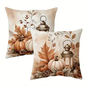 2pcs, Vintage Autumn Pumpkin Throw Pillow Covers, Harvest Style Decor for Living Room, Outdoor Decor Pillows|Vintage Style Pillows|Zippered Pillowcase, Pumpkin Decorations for Home,  Single Sided Printing, No Pillow Core
