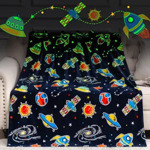 Glow in The Dark Galaxy Space Blanket Gifts for Boys Girls, Star Planet and Solar System Decor for Adult Kids, Birthday Spaceship Toy Gift for 3-10 Year Old for Christmas