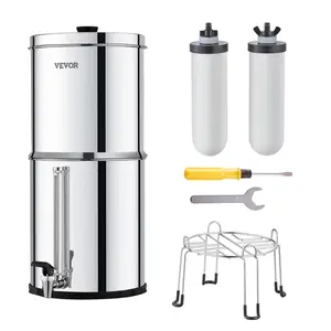 VEVOR Gravity-fed Water Filter System, TikTokShopBlackFriday, 2.25G 304 Stainless-Steel Countertop Water Filtration System, Reduces Lead and up to 99% of Chlorine, with 2 Ceramic Carbon Filters, Water Level  Spigot, Stand