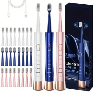 Portable Electric Toothbrush, 1 Box Rechargeable Sonic Teeth Cleaning Toothbrush with 8 Counts Replacement Brush Heads, Intelligent Timer Toothbrushes for Adults, Valentine's Day gift