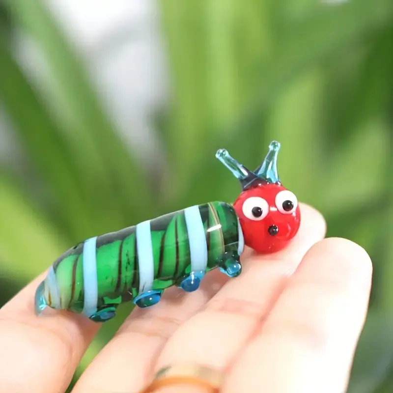 Handmade Colorful Glass Caterpillar Ornament, Animal Design, Cute Home & Car Decoration, Home Decor Accessory, Perfect Holiday Gift, Unique Craftsmanship, Decorative Piece, Decorative Figurine, Statue, Collectible Figurines, Decorative Ornaments