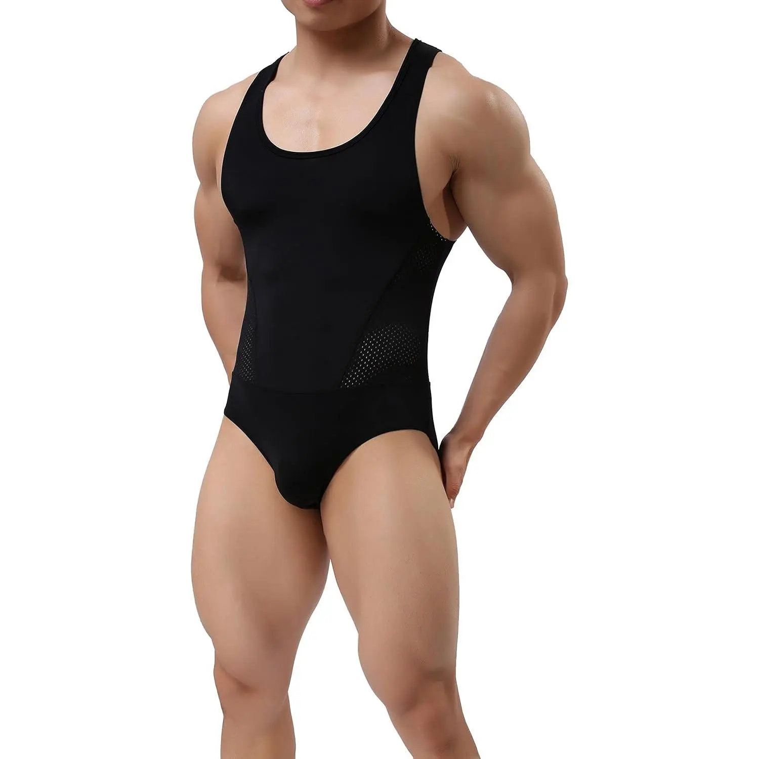 Men's Stretch Shapewear Jockstrap-Singlet Leotard Bodysuit Underwear for Menswear Use, Male Shapewear