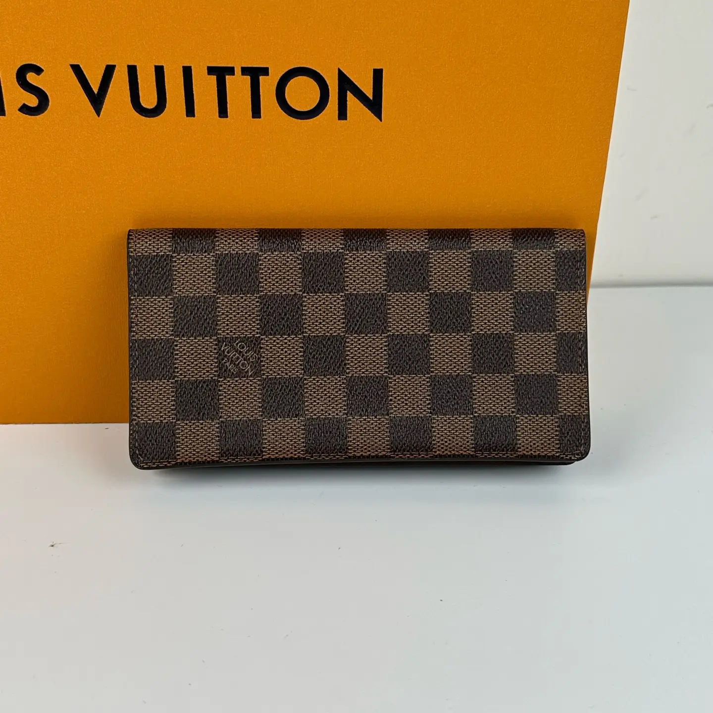 Pre-owned Louis Vuitton LV Damier Ebene Brazza Men's Leather Long Fold Wallet, Men's Wallet Leather