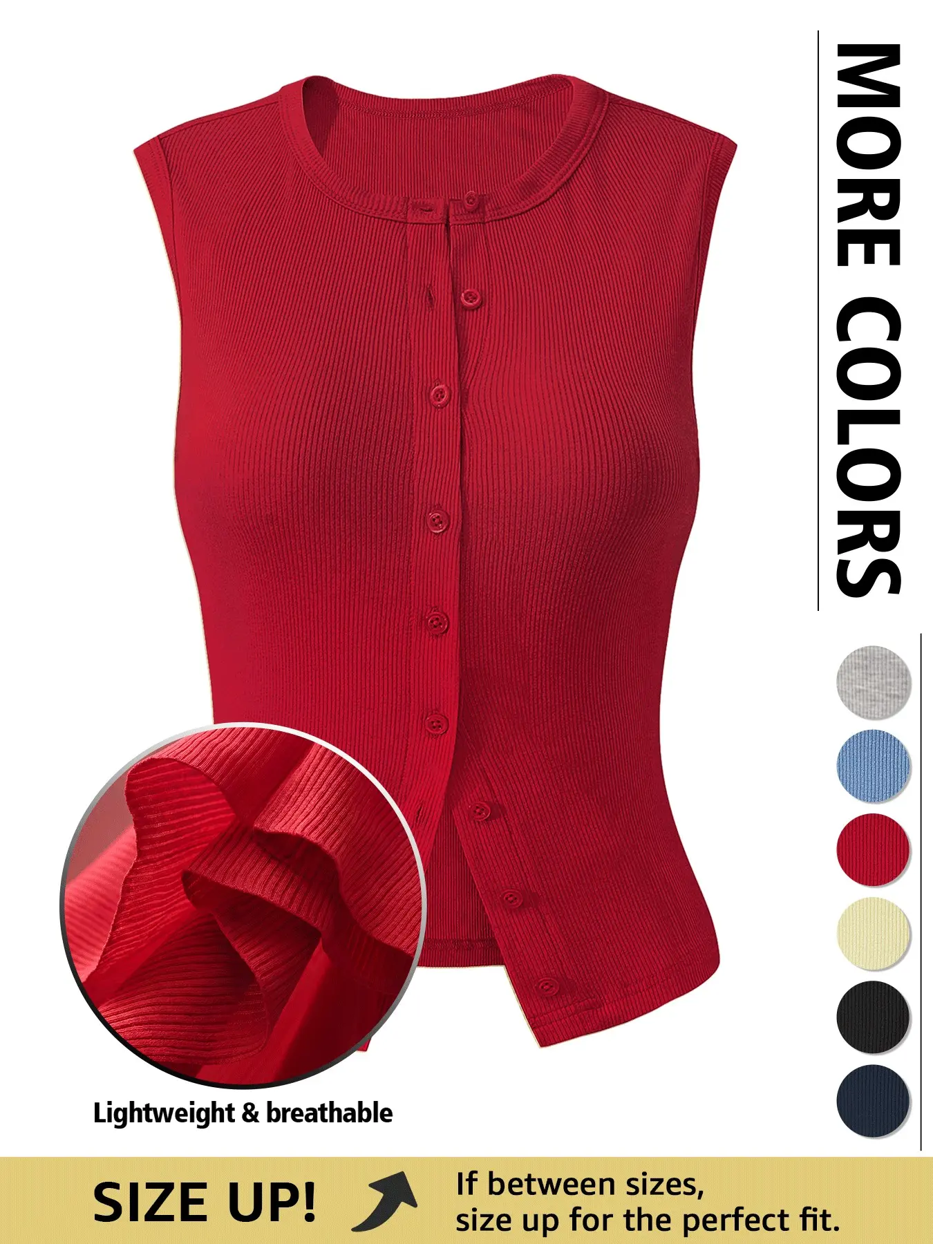 Women's Adjustable Buttons Sleeveless Top Lightweight Breathable Stretchy Solid Colour Round Neck Slim Fit Basic Sporty Outdoor Summer Top Style
