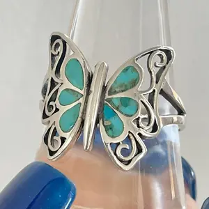 Sterling Silver 925 Blue Turquoise Butterfly Ring Band Thickness Unique