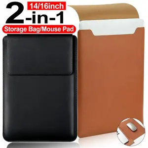 14-16 inch Laptop Sleeve Case for MacBook Air 15 2023-2025/MacBook Pro 16 2024 Waterproof PU Leather Bag Protective Case Cover