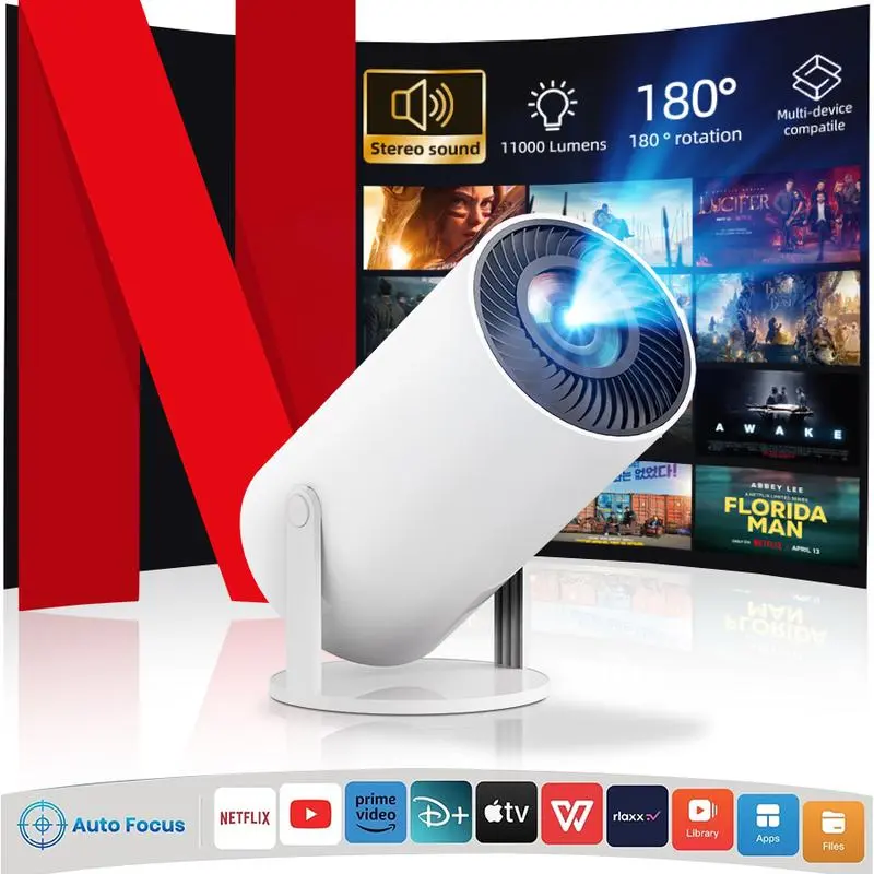 4K Mini Projector 10000 Lumen LED 1080P WiFi Bluetooth UHD Portable Home Theater Android Audio Wireless Remote Adjustable Automatic