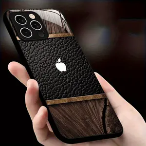 Retro Black Leather Wood Pattern Mobile Phone Case, Universal Fit Phone Accessories for iPhone 11, 12, 13, 14, 15, 16, 17 Plus, Pro, Pro Max