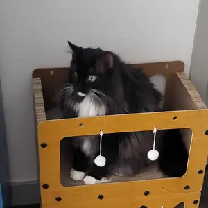[MeynnPet] Modern 2-Tier Wooden Double Layer Bed for Multiple Cats - Versatile 45*28*51cm Scratching Post & Cozy Combo with Toy Ball, Easy to Assemble Multi-Functional Pet Furniture