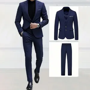 2pcs Set Men'S Suit,Including Jacket And Trousers, Fashionable Formal Wear, Suitable for Parties, Gatherings And Weddings. Casual Suit