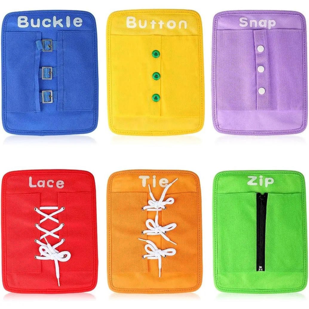P-ITC099 Montessori Sensory Dressing Board Set - Polyester Skill Practice Toy with Zipper, Button, Snap, Buckle, Lace for Preschool Toddlers 2-8 Years Old (Montessori Sensory Material Travel Tool), Children Development