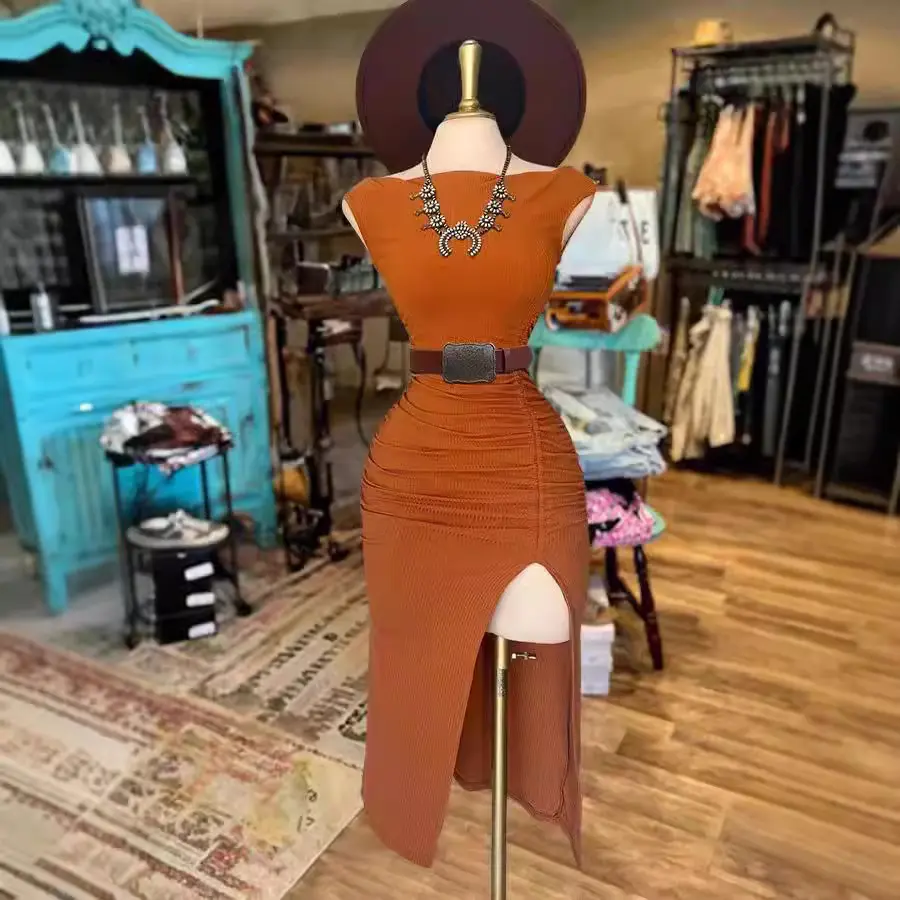 Fashion 2025 Women's Knitted Slim-Fit Split Dress Casual Elegant Fabric Polyester prom dress summer outfits streamer prom outfits sundress waisttrainers birthday dress summer dress graduation dress women's clothing blackdresses