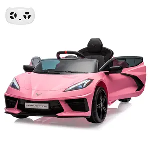 【GARVEE】Ride On Sports Car 12V Battery Powered Electric Car for Toddlers with Licensed Corvette Design, Remote Control, Visual Dashboard, Music, LED Lights, and Gift-Ready Pink Color