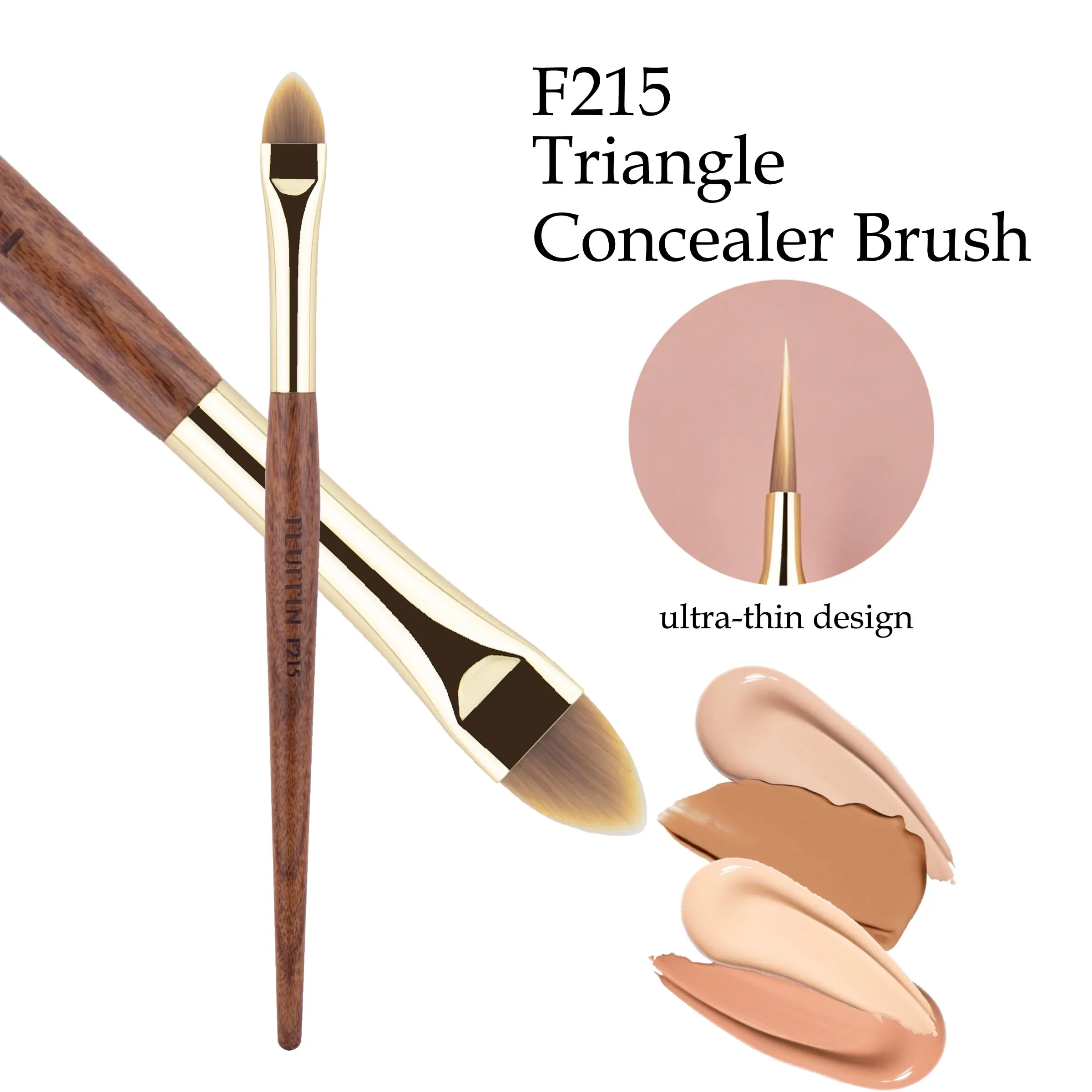 F215 Triangle Concealer Brush, Ultra-Thin Concealer Blending Brush, High-End Makeup Tool, Face Makeup Brush, Copper Pipe Rosewood Handle, Triangle Shape, Precise Concealment, Natural Finish, 1pcs