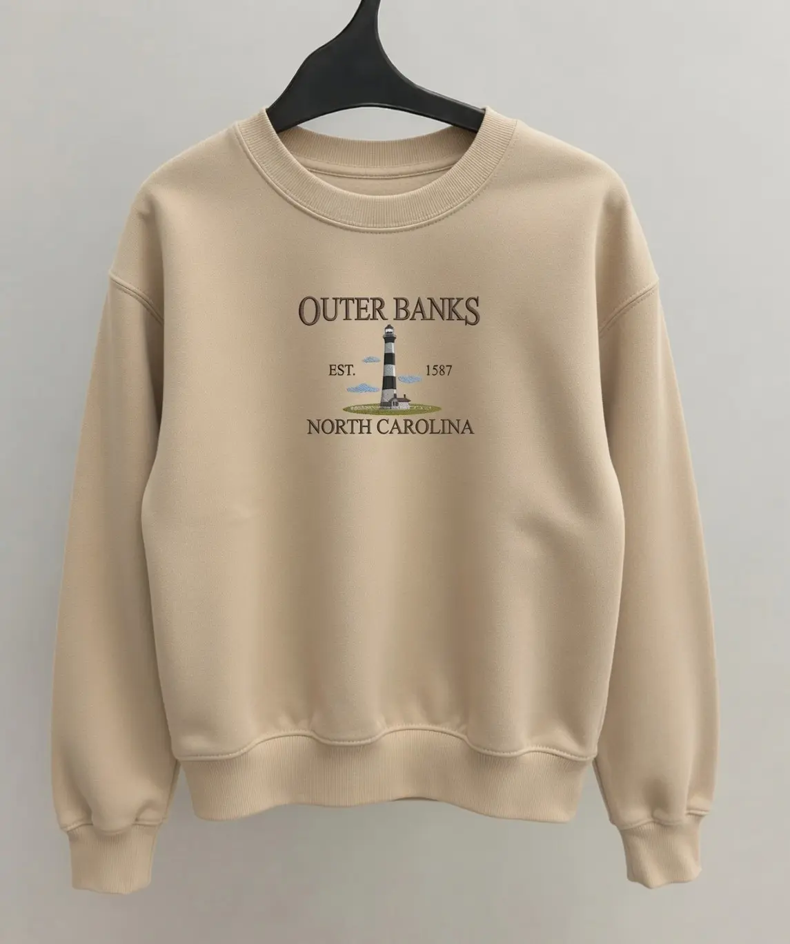 Outer Banks Lighthouse Embroidered Sweatshirt, North Carolina Hoodie or T-Shirt, Coastal Travel Gift, Fall Outdoor Adventure Clothing