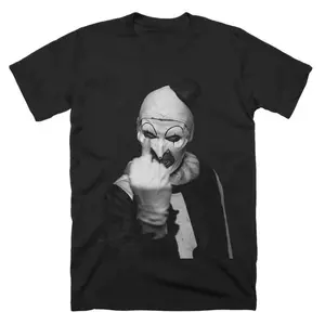 [Sale Up To 30%] Art the Clown Middle Finger T-Shirt, Terrifier Funny Halloween T-Shirt, Terrifier 3 Tee, Gift for Halloween, New Scary Movie Terrifier Halloween, Gift For Her, Gift For Him
