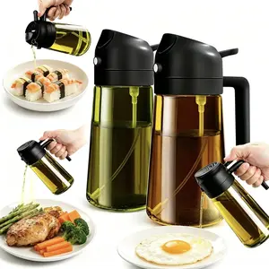 16oz/470ml Glass Olive Oil Sprayer for Cooking – Light-Proof Refillable Oil Pourer Bottle with Stickers, Food-Grade Kitchen Oil Dispenser for BBQ, Air Fryer, Salad, Roasting, Baking & Everyday Cooking