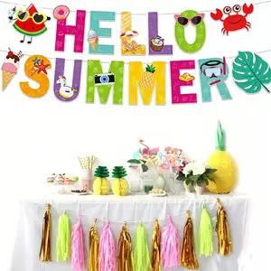Summer Party Decoration Set, Hawaiian Beach Theme Birthday Banner, Summer Festival Atmosphere Decorations, 1set