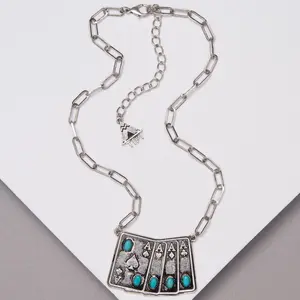 Western Playing Card Pendant Necklace with Turquoise Accents