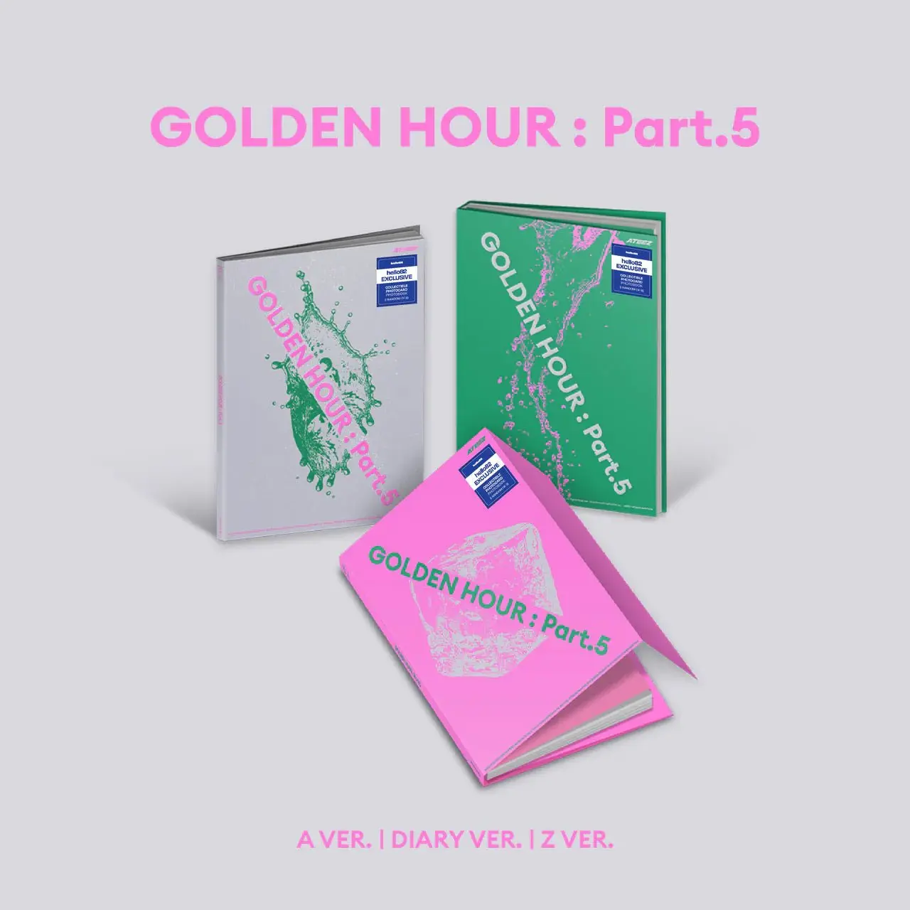 ATEEZ GOLDEN HOUR Part.5 Photobook & hello82 Exclusive CD Album Bundle, Includes PEEK EGG Photocards, Poster, Collectibles, 1 Random Postcard, 1 Dust Jacket, Playing Paper