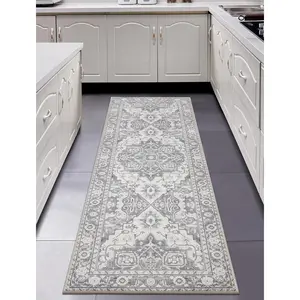 Washable Runner Rug 2x6 Stain Resistant Kitchen Rug Runners for Hallways Non Slip Throw Rugs for Entryway,Bedroom,Laundry Room Grey Vintage Floor Carpet Runner- Soft Thin Mat for Family Pet