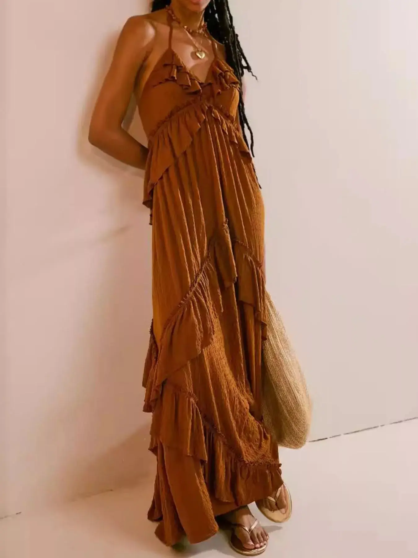 Ruffled Halter Neck Maxi Dress