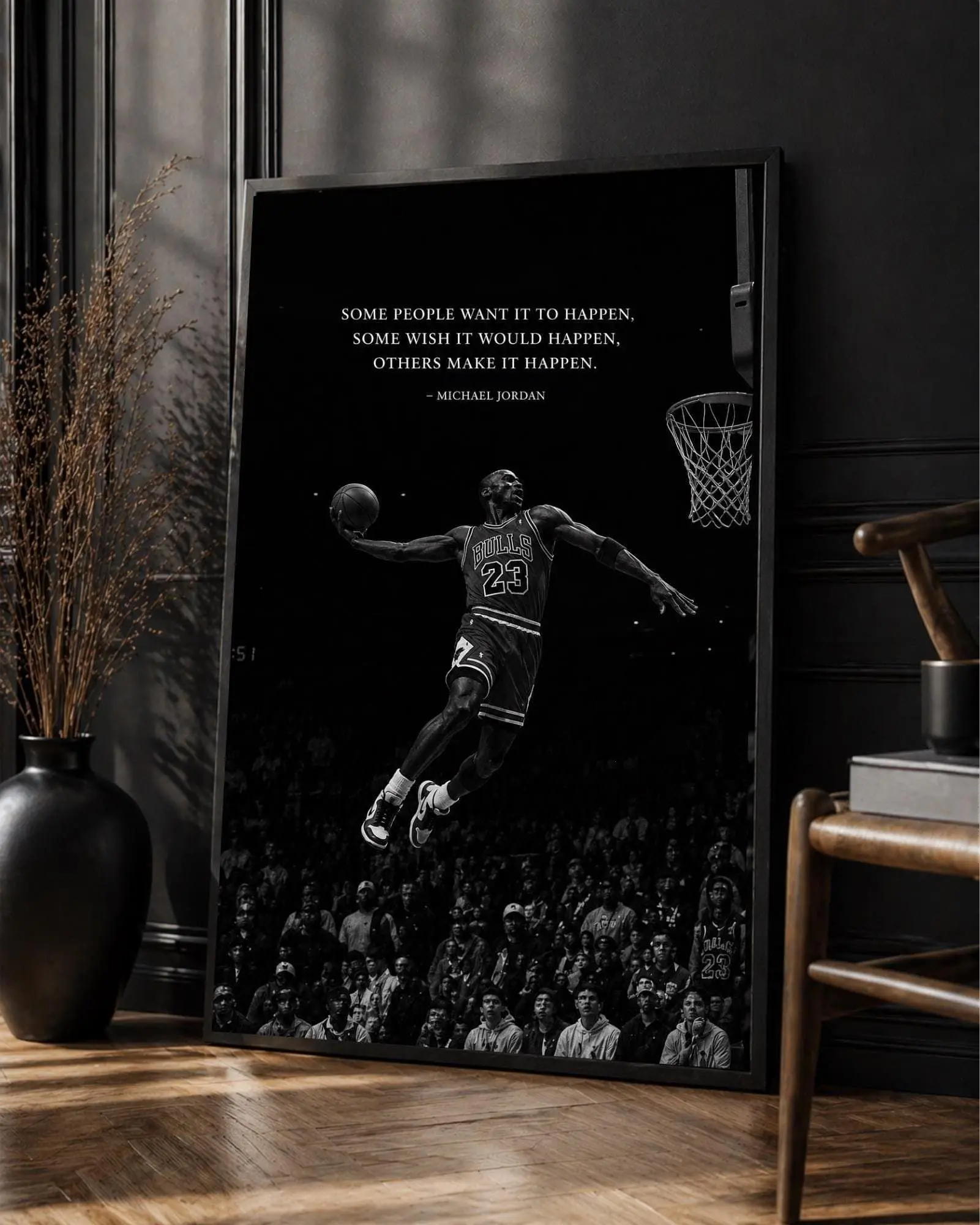 [Sale Off To 40%] [UNFRAMED] Michael Jordan Dunk Poster, Minimal Black Basketball Legend Wall Art Print