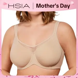 HSIA Cool Cardi Comfort Bra Plus Size Underwire Non-padded Ice Silk Bra Smoothing Wide Strap Full Coverage The Security-Blanket Bra for Big Busted Women Unlined Minimizer T-shirt Bra